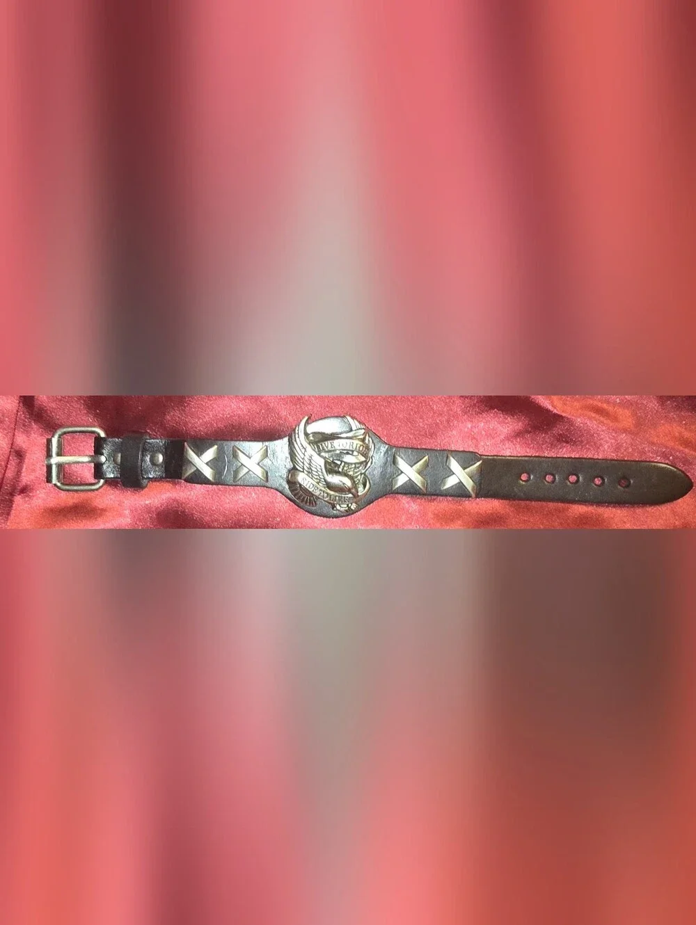 New Black Leather Biker Punk Unisex Bracelet with Metal Emblem
